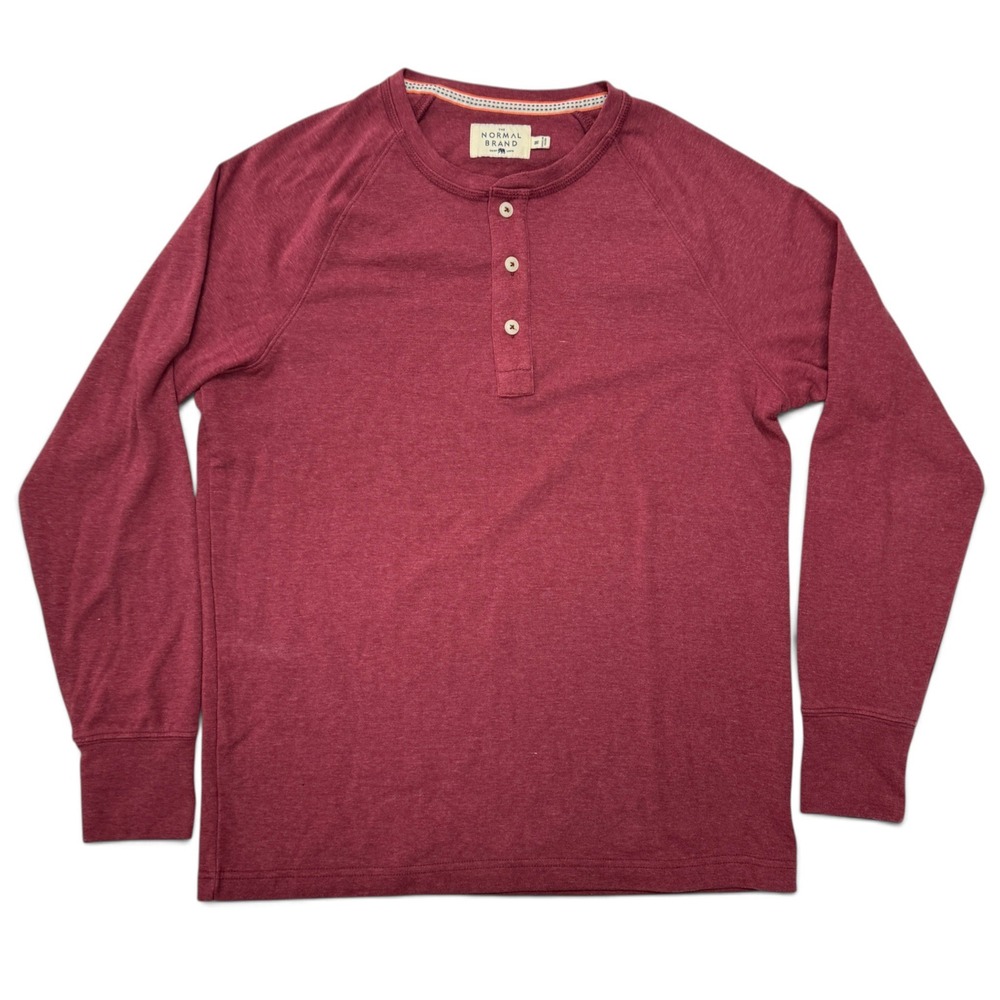 The Normal Brand Henley Shirt Mens Medium Maroon Heathered Long Sleeve Raglan